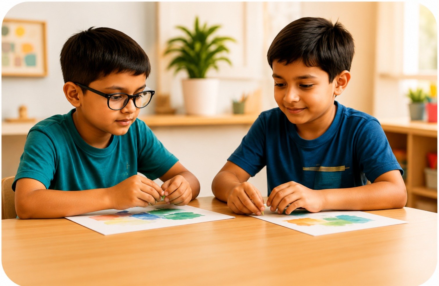 Two boys working on a creative science project