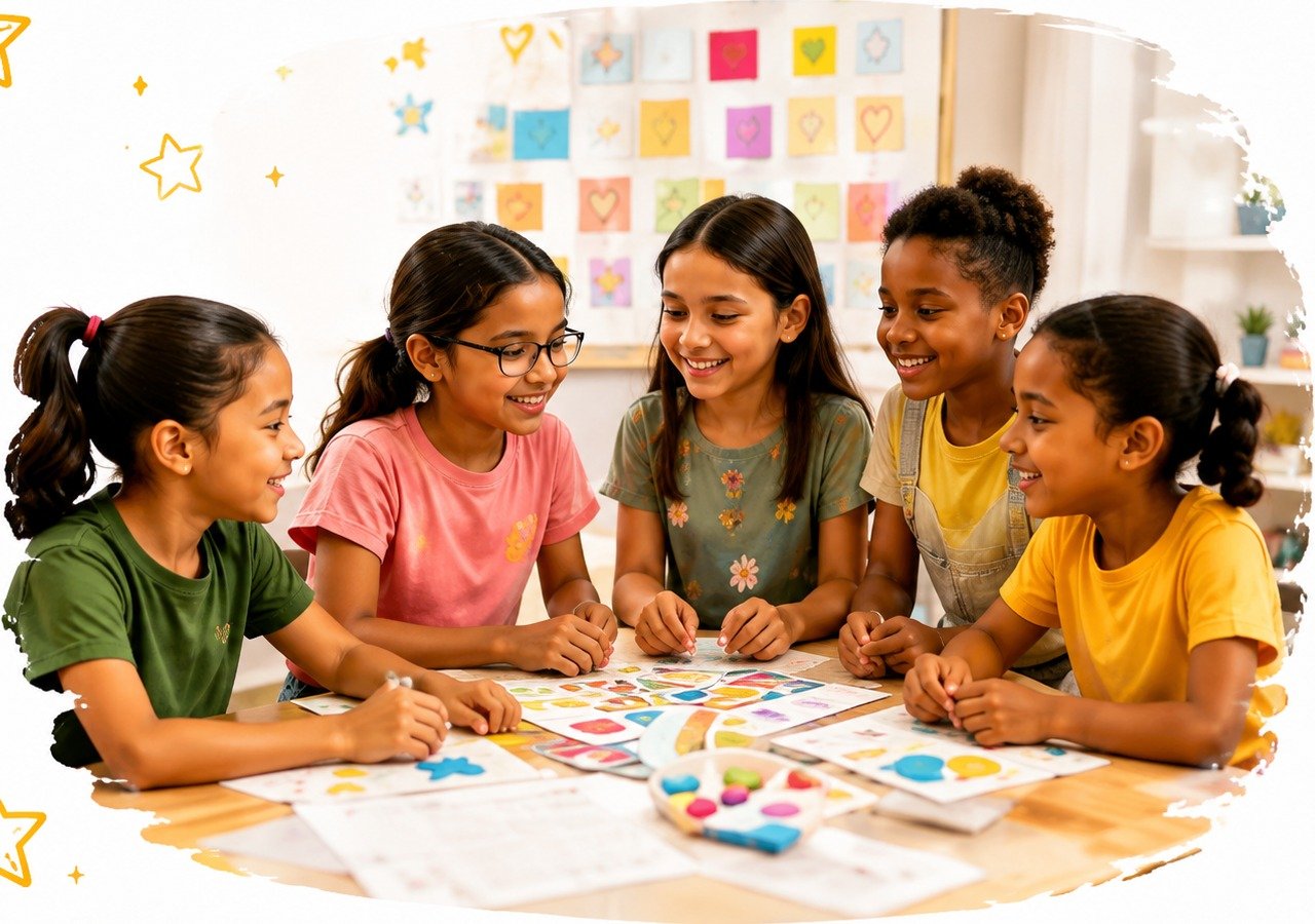 Children collaborating together at a table